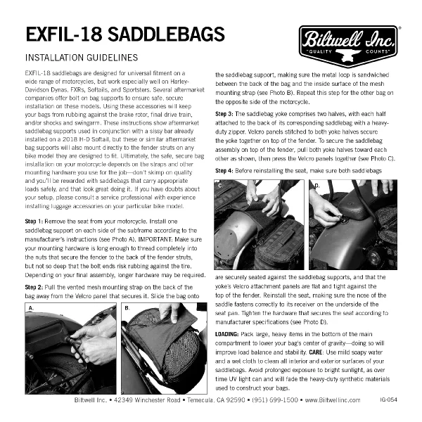 Biltwell EXFIL-18 Throw-Over Saddlebags Black