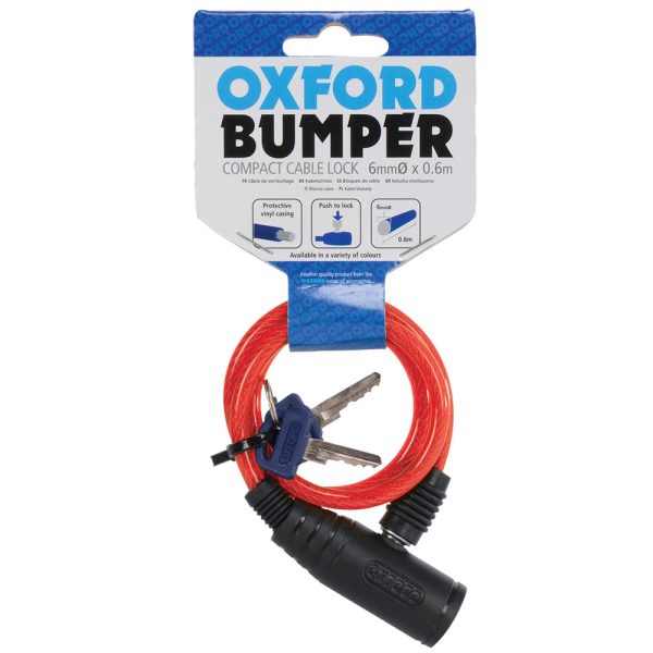 Oxford Bumper 6mm x 600mm Red Cable Lock
