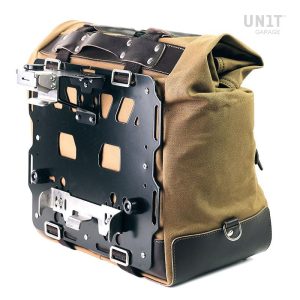 Unit Garage Beige/Brown Cult Side Pannier in Waxed Cotton with Aluminium Back Plate + Stainless Steel Quick Release System and Lock