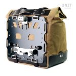 Unit Garage Beige/Brown Cult Side Pannier in Waxed Cotton with Aluminium Back Plate + Stainless Steel Quick Release System & Lock