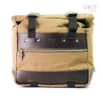 Unit Garage Beige/Brown Cult Side Pannier in Waxed Cotton with Aluminium Back Plate + Stainless Steel Quick Release System & Lock