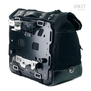 Unit Garage Black Cult Side Pannier in Waxed Cotton with Aluminium Back Plate + Stainless Steel Quick Release System and Lock