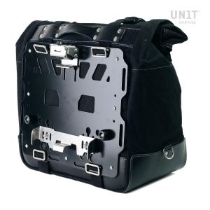 Unit Garage Black Cult Side Pannier in Waxed Cotton with Aluminium Back Plate + Stainless Steel Quick Release System & Lock