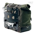 Unit Garage Green/Brown Cult Side Pannier in Waxed Cotton with Aluminium Back Plate + Stainless Steel Quick Release System and Lock