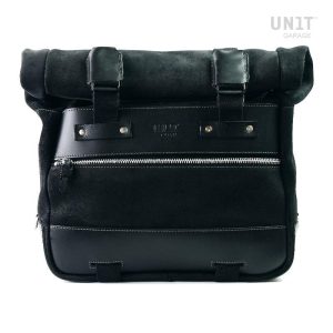 Unit Garage Jet Black Cult Side Pannier in Waxed Suede with Aluminium Back Plate + Stainless Steel Quick Release System & Lock