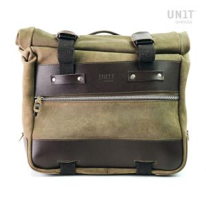 Unit Garage Moss Grey Cult Side Pannier in Waxed Suede with Aluminium Back Plate + Stainless Steel Quick Release System & Lock