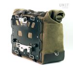 Unit Garage Moss Grey Cult Side Pannier in Waxed Suede with Aluminium Back Plate + Stainless Steel Quick Release System & Lock