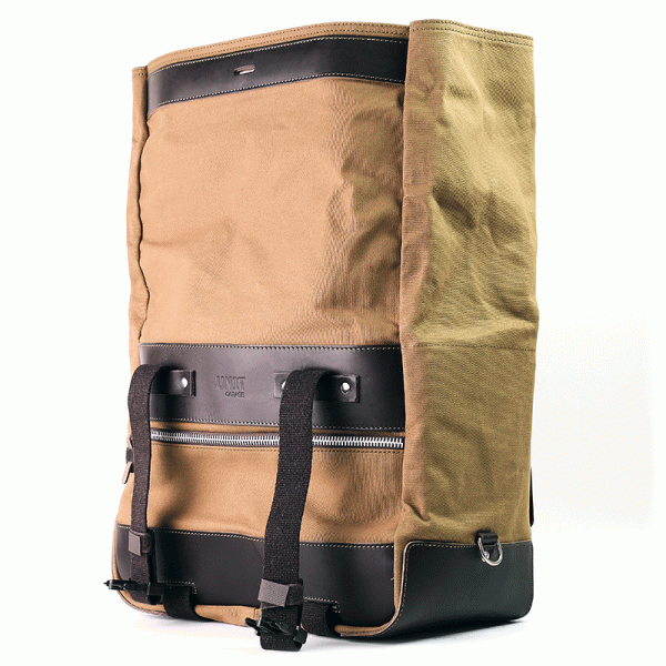 Unit Garage Pair of Beige/Brown Cult Side Bags in Canvas 40-50L + Pair of Aluminium Plates