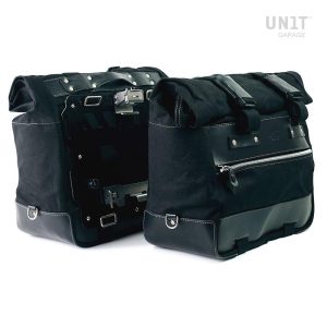 Unit Garage Pair of Black Cult Side Bags in Canvas 40-50L + Pair of Aluminium Plates