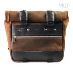 Unit Garage Pair of Colorado Brown Cult Side Panniers in Waxed Suede with Aluminium Back Plate + Pair of Stainless Steel Quick Release System and Lock