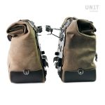 Unit Garage Pair of Moss Grey Cult Side Panniers in Waxed Suede with Aluminium Back Plate + Pair of Stainless Steel Quick Release System and Lock