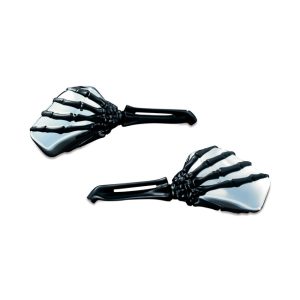 Kuryakyn Skeleton-Hand Mirror Set Black Hand Chrome Head