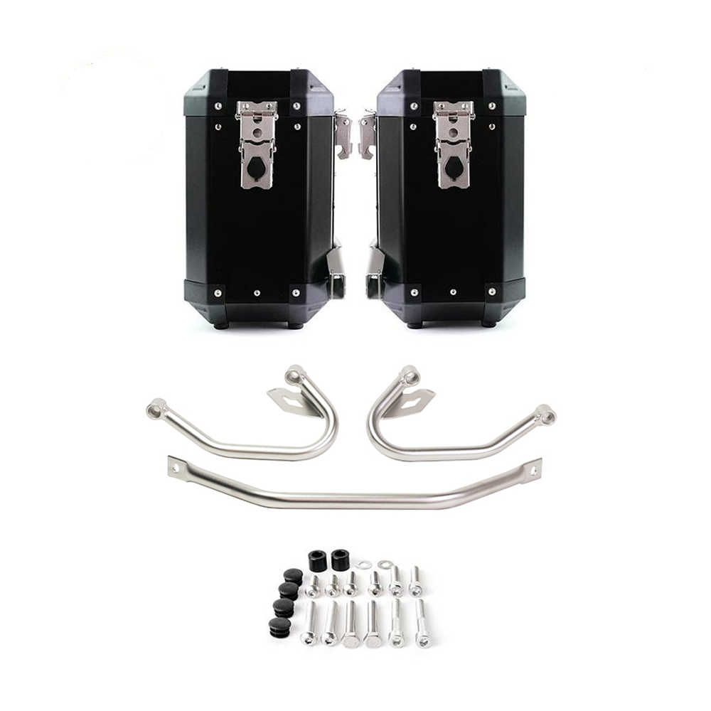 Atlas Frameless Aluminium Panniers + Attachment System Silver BMW R1300GS, Motoee.com