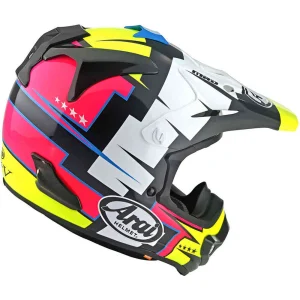 Arai MX-V EVO Battle MX Helmet Black/White/Pink/Yellow, Motoee.com