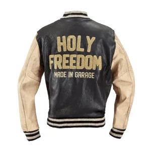 Holy Freedom Varsity Leather Jacket Black/White, Motoee.com