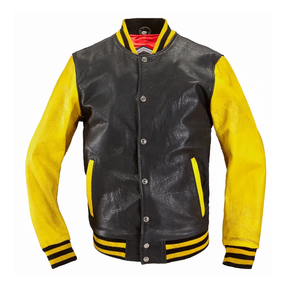 HOLY FREEDOM バイクジャケット 黒/黄色　プロテクター内蔵 Holy Freedom Varsity Leather Jacket Black/Yellow • Motoee.com