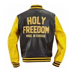 Holy Freedom Varsity Leather Jacket Black/Yellow, Motoee.com