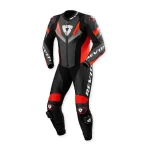 Revit Quantum 3 Perforated 1-Piece Leather Suit Anthracite/Neon Red