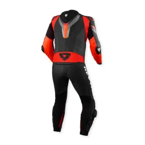 Revit Quantum 3 Perforated 1-Piece Leather Suit Anthracite/Neon Red, Motoee.com