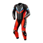 Revit Quantum 3 Perforated 1-Piece Leather Suit Black/Neon Red