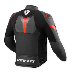 Revit Quantum 3 Perforated Leather Jacket Black/Neon Red, Motoee.com