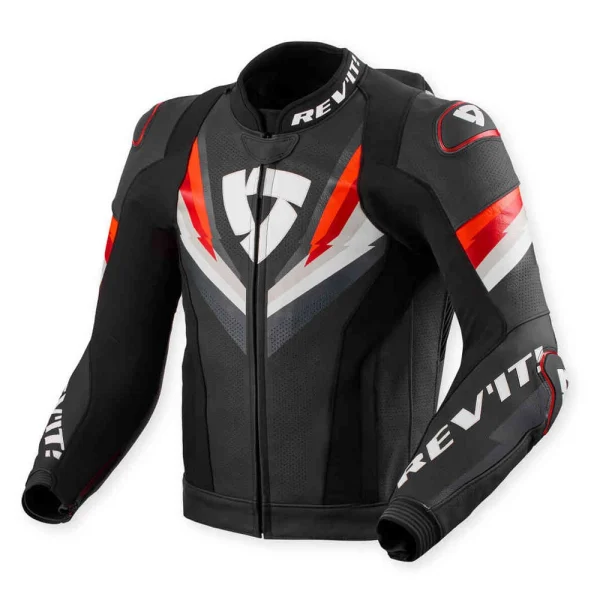 Revit Quantum 3 Pro Perforated Leather Jacket Black/Neon Red