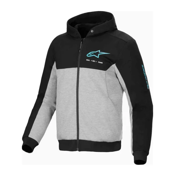 Alpinestars Chrome V2 Duo Sport Motorcycle Zip Hoodie Grey/Black/Blue