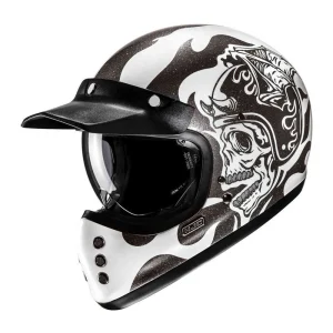 HJC V60 Flame Helmet Black/White, Motoee.com