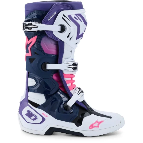 Alpinestars Tech 10 2026 MX Boots White/Purple/Blue/Pink • Motoee.com