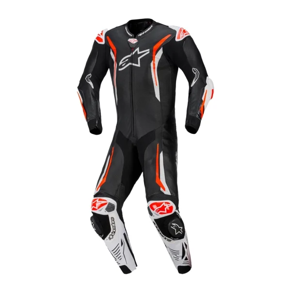 Alpinestars GP Tech V5 Perforated 1-Piece Leather Suit Black/White/Neon Red