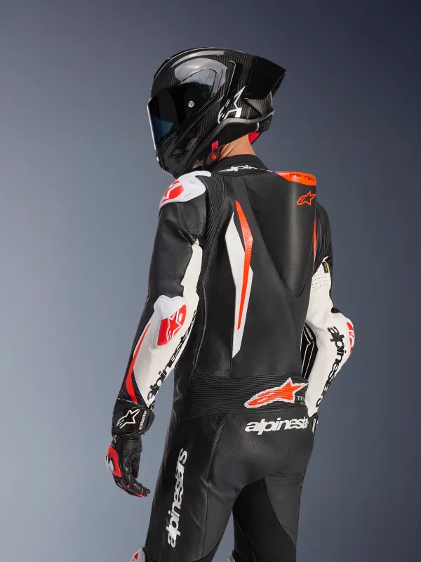 Alpinestars GP Tech V5 Perforated 1-Piece Leather Suit Black/White/Neon Red