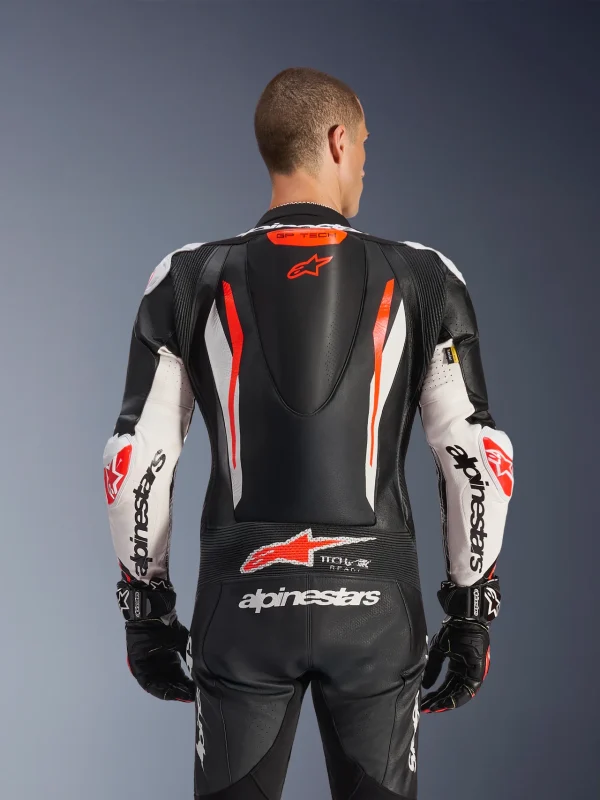 Alpinestars GP Tech V5 Perforated 1-Piece Leather Suit Black/White/Neon Red