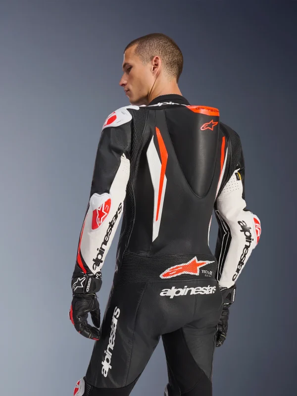 Alpinestars GP Tech V5 Perforated 1-Piece Leather Suit Black/White/Neon Red