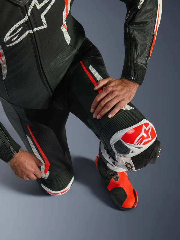 Alpinestars GP Tech V5 Perforated 1-Piece Leather Suit Black/White/Neon Red