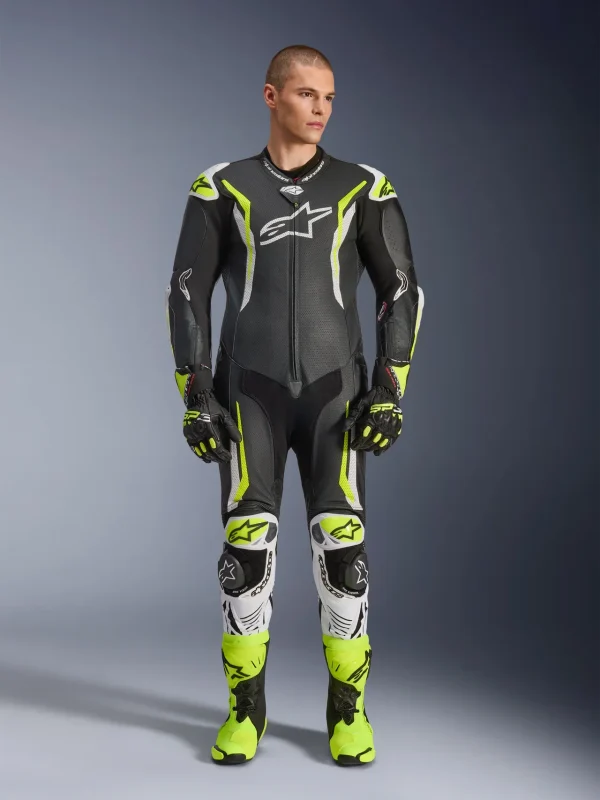 Alpinestars GP Tech V5 Perforated 1-Piece Leather Suit Black/White/Neon Yellow