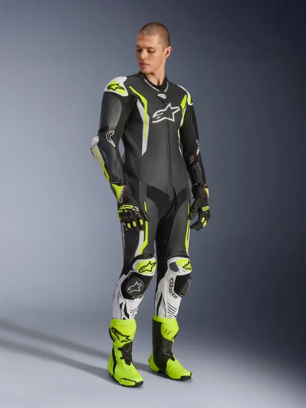 Alpinestars GP Tech V5 Perforated 1-Piece Leather Suit Black/White/Neon Yellow