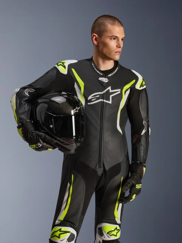 Alpinestars GP Tech V5 Perforated 1-Piece Leather Suit Black/White/Neon Yellow