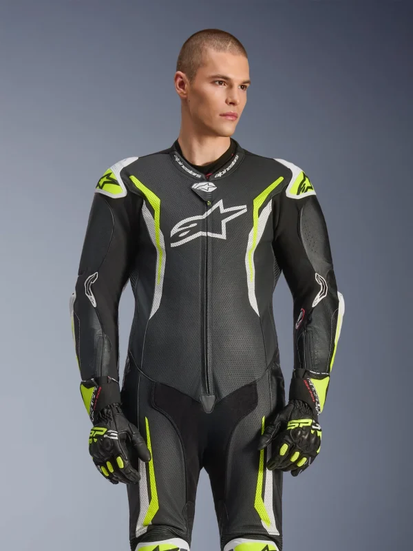 Alpinestars GP Tech V5 Perforated 1-Piece Leather Suit Black/White/Neon Yellow