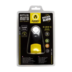 Auvray Block Disc B-Lock Alarm SRA Yellow/Black 14 mm, Motoee.com
