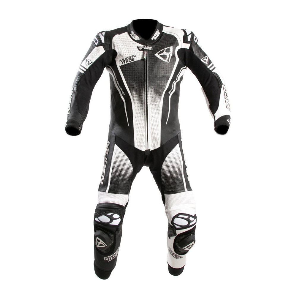 Mugenrace Sidegun Perforated 1-Piece Leather Suit Black/White