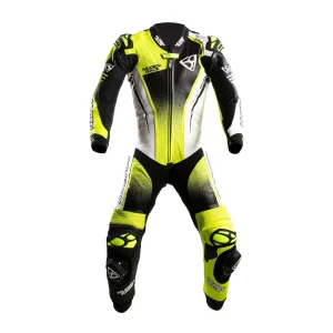 Mugenrace Sidegun Perforated 1-Piece Leather Suit Black/White/Neon Yellow
