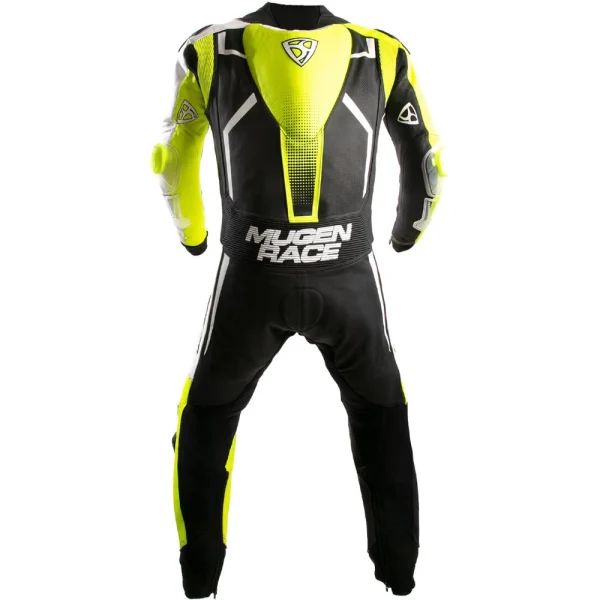 Mugenrace Sidegun Perforated 1-Piece Leather Suit Black/White/Neon Yellow