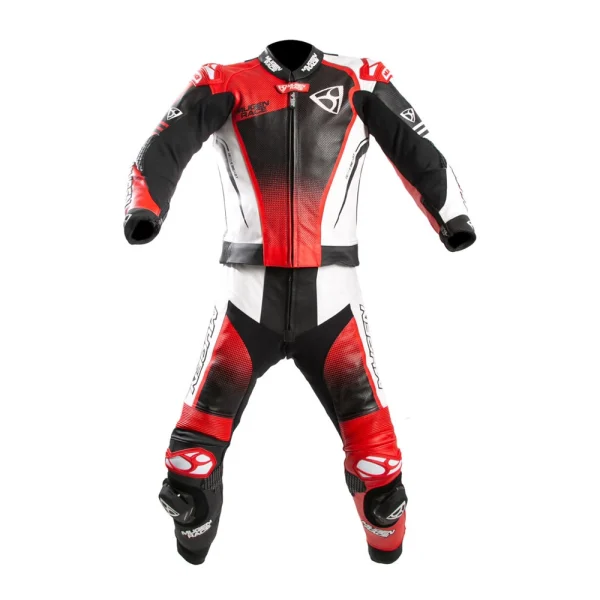 Mugenrace Sidegun Perforated 2-Piece Leather Suit Black/White/Red