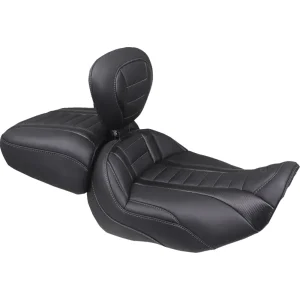 Mustang Wide Deluxe Touring Passenger Seat Black/Grey, Motoee.com