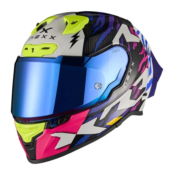 Nexx X.R3R Ziger Carbon Helmet White/Blue/Purple/Yellow • Motoee.com