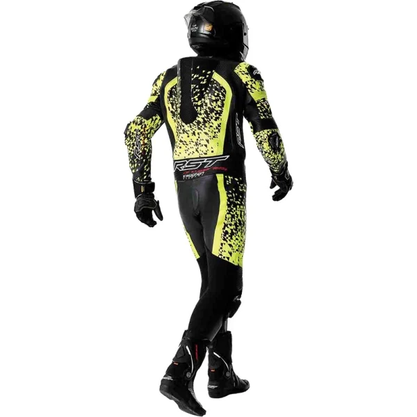 RST Pro Series D3O Airbag Perforated 1-Piece Leather Suit Black/Neon Yellow