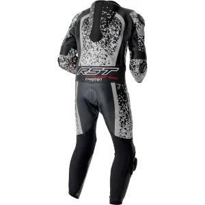 RST Pro Series D3O Airbag Perforated 1-Piece Leather Suit Black/Silver, Motoee.com