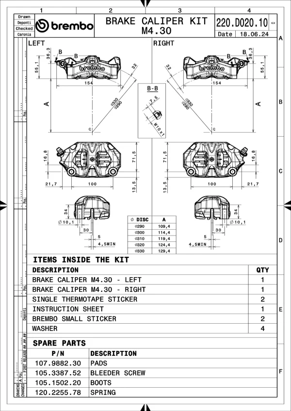 Brembo Stylema Front Left/Right Brake Caliper 4-Piston 30mm 220D02010