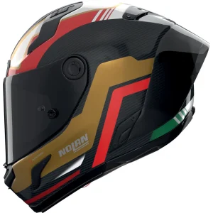 Nolan X-804 RS Ultra Carbon Piega Helmet Gold/Red, Motoee.com