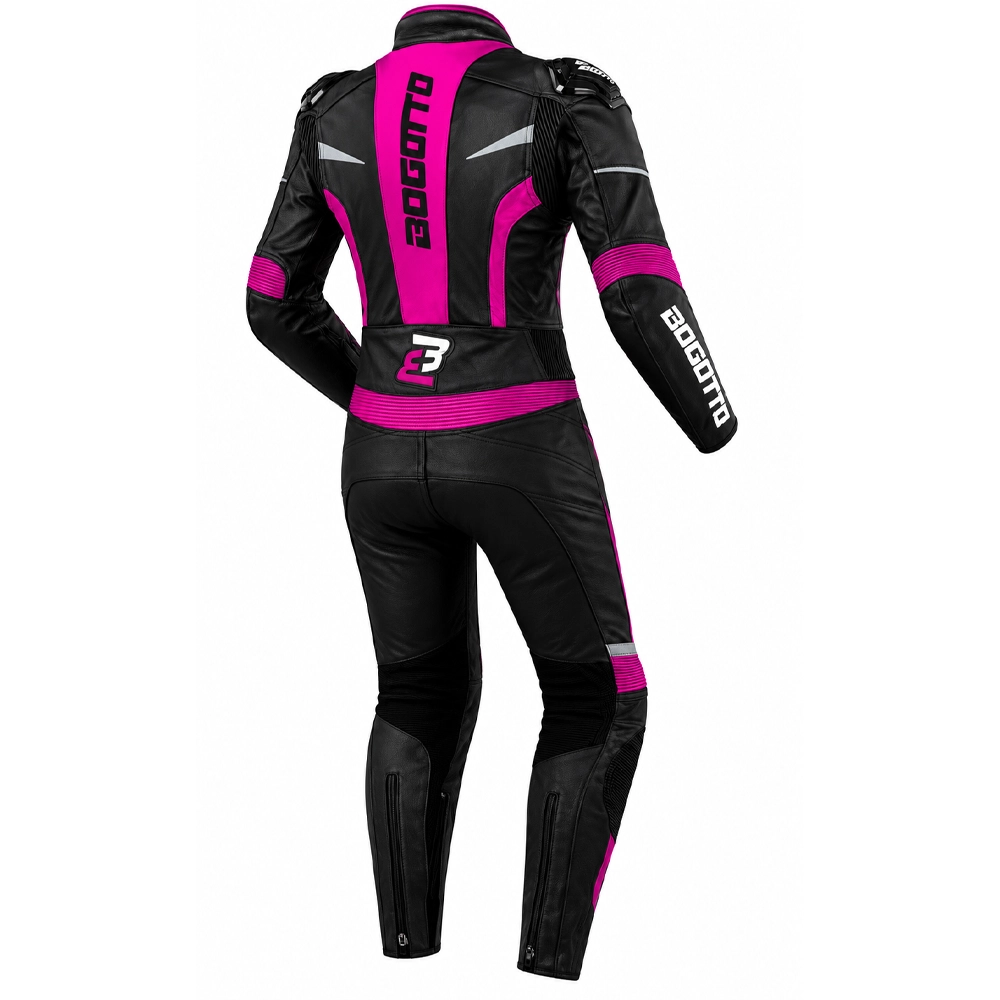 Bogotto Misano 2-Piece Ladies Leather Suit Black/Fuchsia • Motoee.com